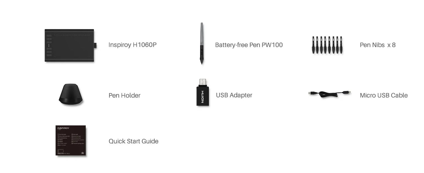 HUION Inspiroy H1060P Graphics Drawing Tablet with 8192 Pressure Sensitivity Battery - Free Stylus and 12 Customized Hot Keys, 10 - RealmSelect