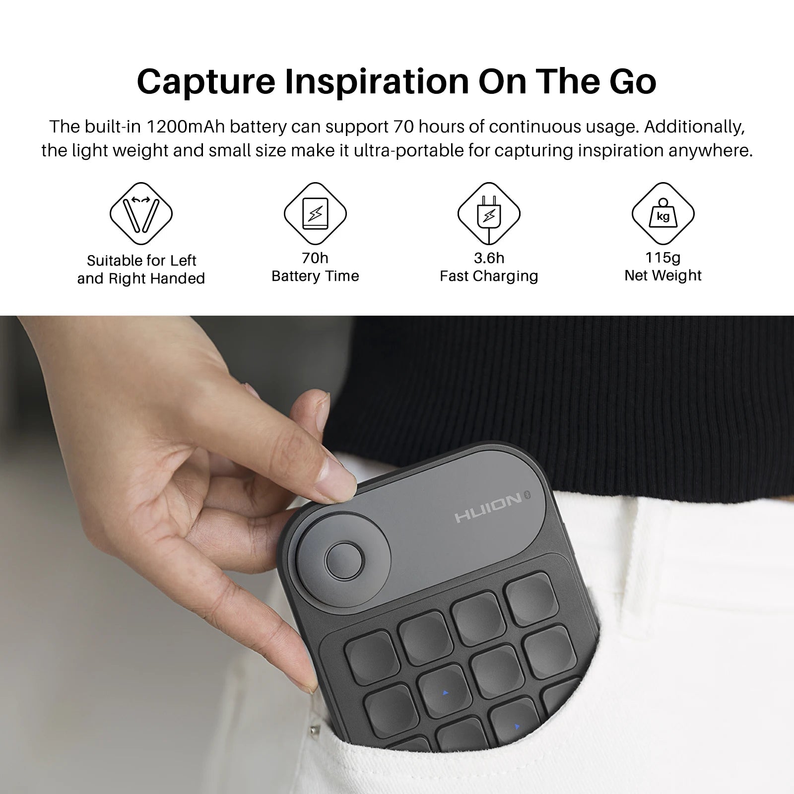 Huion K20 Keydial mini Keyboard for Drawing Tablet, PC and Phone,18 Keys Keyboard + Dial Controller,Upgraded version - RealmSelect