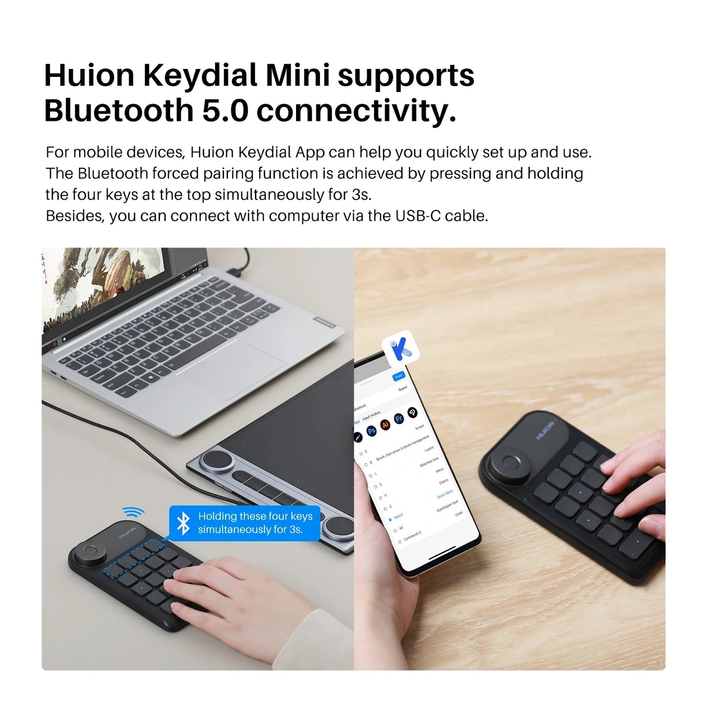 Huion K20 Keydial mini Keyboard for Drawing Tablet, PC and Phone,18 Keys Keyboard + Dial Controller,Upgraded version - RealmSelect