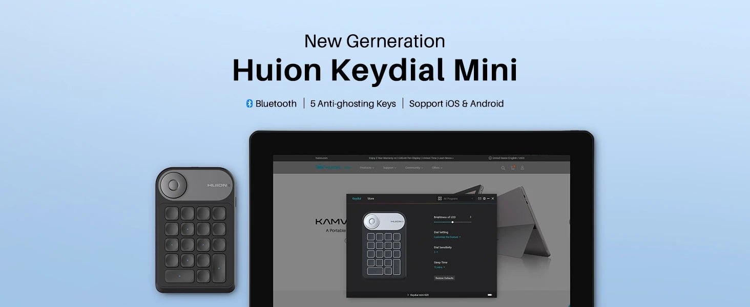 Huion K20 Keydial mini Keyboard for Drawing Tablet, PC and Phone,18 Keys Keyboard + Dial Controller,Upgraded version - RealmSelect