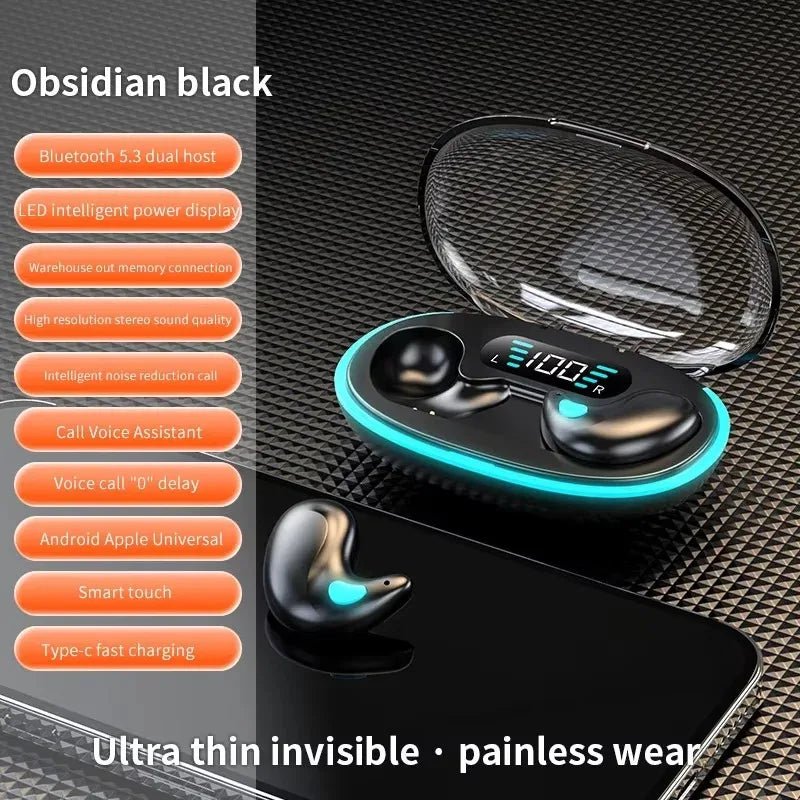 Invisible Bluetooth 5.3 Headphones Wireless Sleep Earphones HiFi Stero Noise Reduction Earbuds Sports Headsets for Xiaomi iPhone - RealmSelect