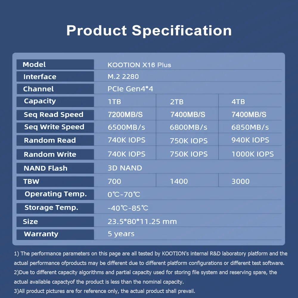 KOOTION X16Plus SSD NVMe M2 1TB 2TB 512GB Internal Solid State Hard Disk PCIe 4.0x4 2280 SSD M.2 Drive for PS5 Laptop PC - RealmSelect