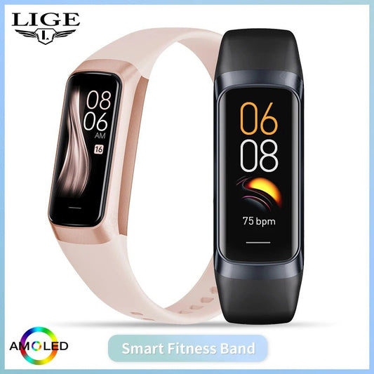 LIGE Amoled Smart Watch Men 2025 Smart Band Women Heart Rate Blood Smartwartch Waterproof Smart Bracelet Sport Fitness Tracker - RealmSelect
