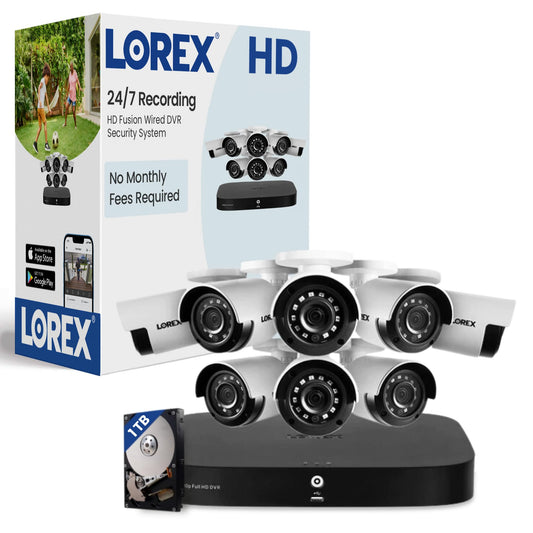 Lorex Fusion 1080p HD Security Camera System w/ 1TB DVR – 8 Channel Home Security System w/ 8 Analog Metal Bullet Cameras – Smart Motion Detection, Long Range IR Night Vision, Weatherproof - RealmSelect