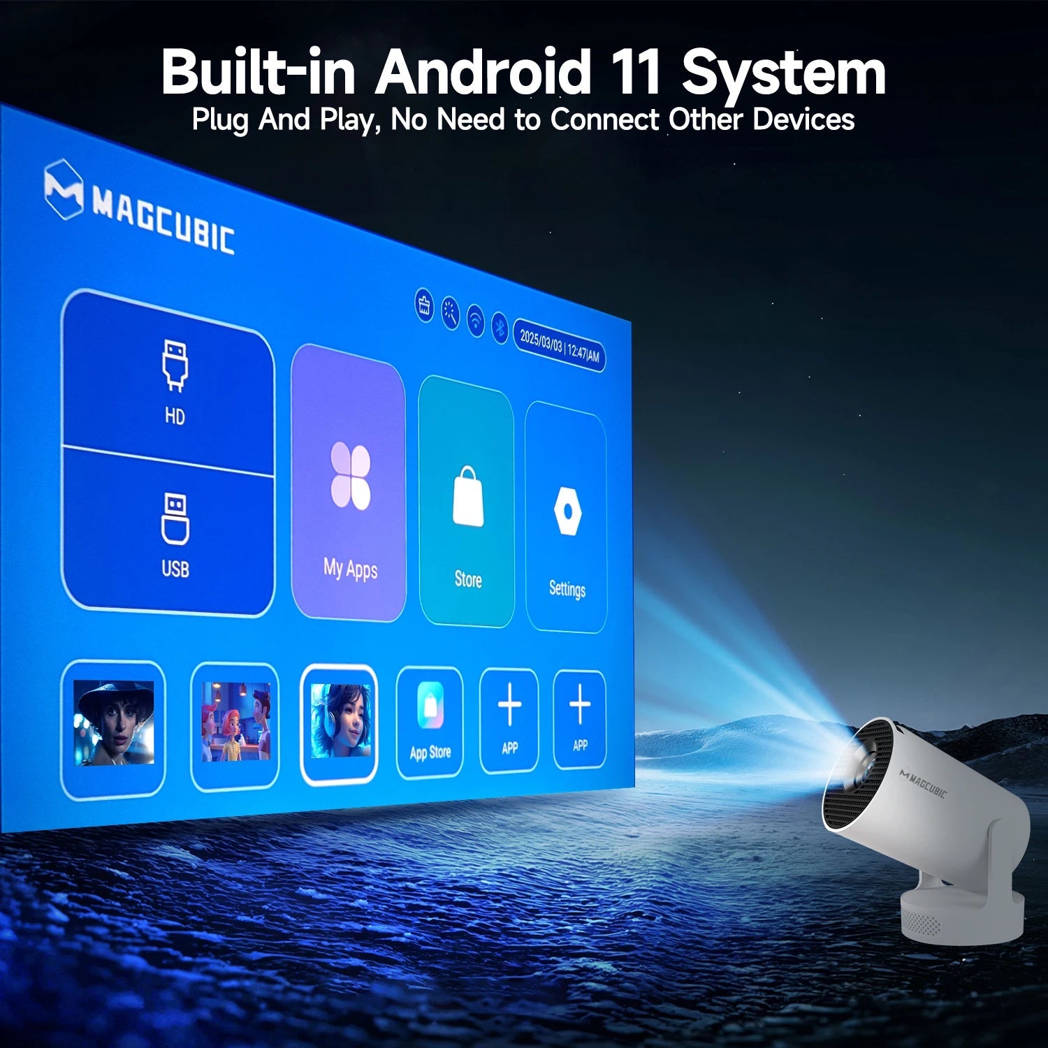 Magcubic HY300 Pro+ 4K Android 11 Portable Projector 8000 Lumens WiFi 6 BT5.4 Outdoor Theater 5W HiFi Speaker 720P HD Supported - RealmSelect