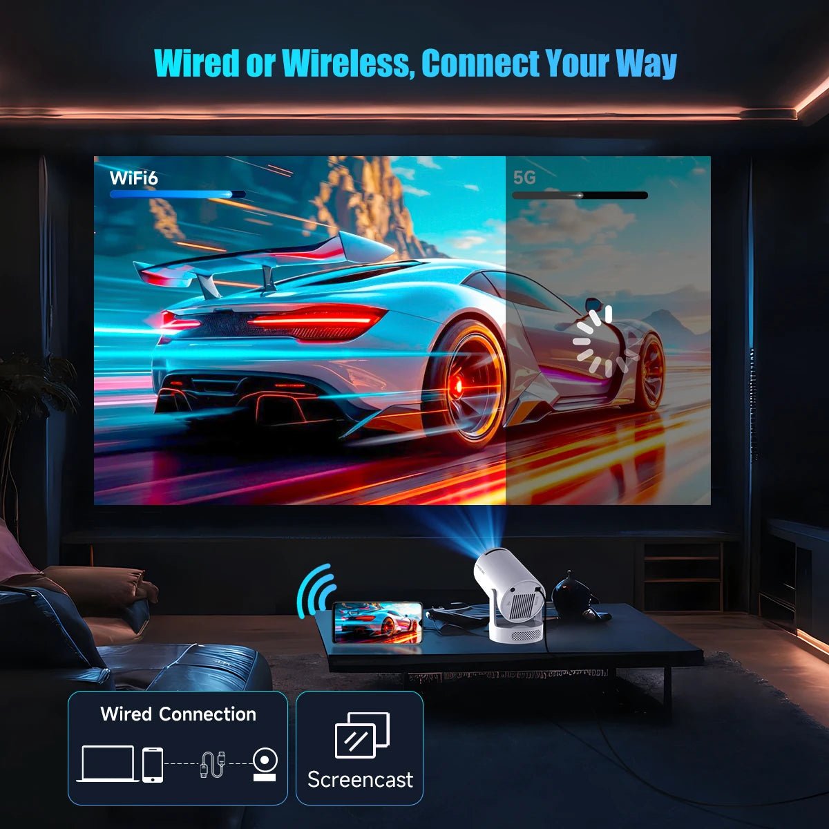 Magcubic HY300 Pro+ 4K Android 11 Portable Projector 8000 Lumens WiFi 6 BT5.4 Outdoor Theater 5W HiFi Speaker 720P HD Supported - RealmSelect
