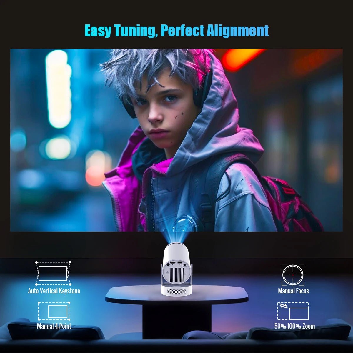 Magcubic HY300 Pro+ 4K Android 11 Portable Projector 8000 Lumens WiFi 6 BT5.4 Outdoor Theater 5W HiFi Speaker 720P HD Supported - RealmSelect