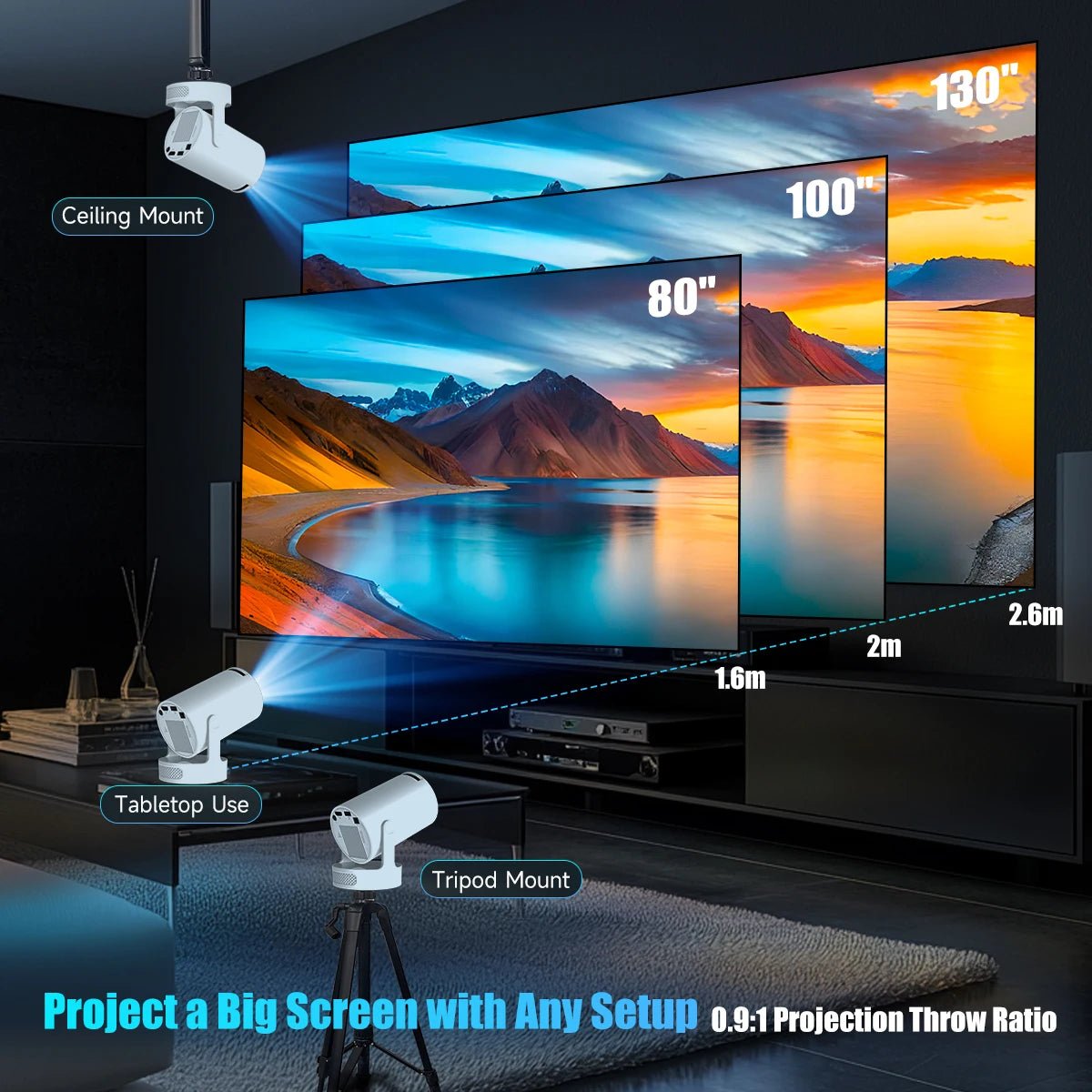 Magcubic HY300 Pro+ 4K Android 11 Portable Projector 8000 Lumens WiFi 6 BT5.4 Outdoor Theater 5W HiFi Speaker 720P HD Supported - RealmSelect