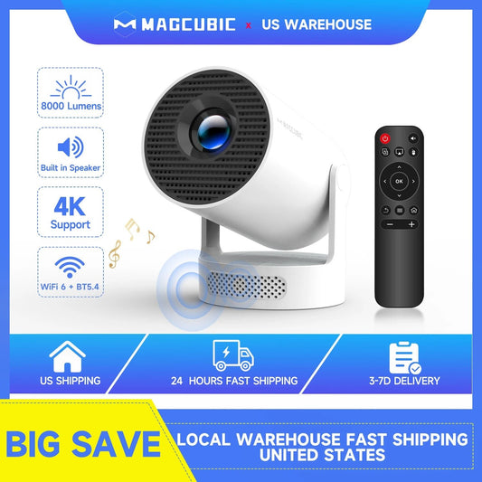 Magcubic HY300 Pro+ 4K Android 11 Portable Projector 8000 Lumens WiFi 6 BT5.4 Outdoor Theater 5W HiFi Speaker 720P HD Supported - RealmSelect