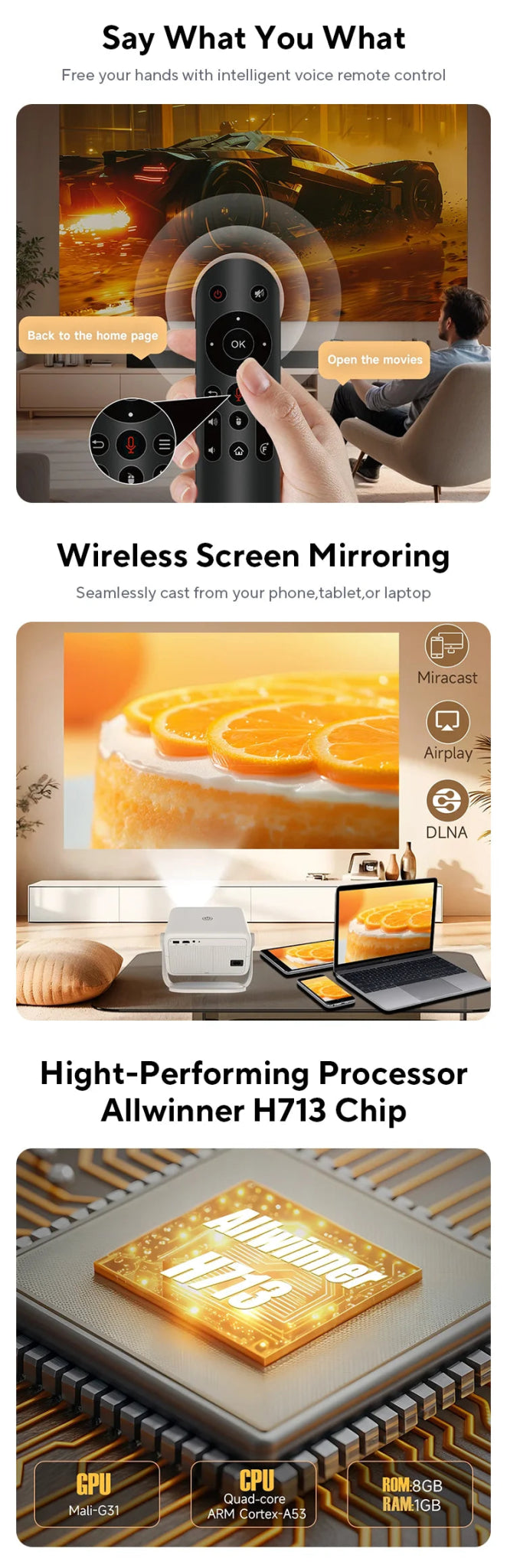 Magcubic Native 1080P 650ANSI 4K Android 11 L018 360° Projector With Auto Keystone Focus Air Mouse Wifi6 BT5.2 Portable Outdoor - RealmSelect