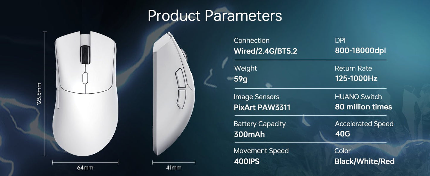 MAMBASNAKE x ATTACK SHARK R1 59g SUPERLIGHT Mouse, PixArt PAW3311 Gaming Sensor, BT/2.4G Wireless/Wired Gaming Mouse - RealmSelect