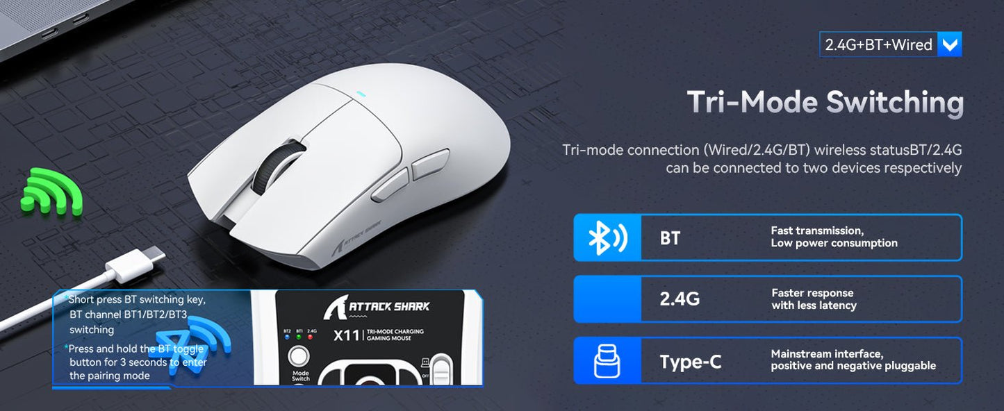 MAMBASNAKE x ATTACK SHARK R1 59g SUPERLIGHT Mouse, PixArt PAW3311 Gaming Sensor, BT/2.4G Wireless/Wired Gaming Mouse - RealmSelect