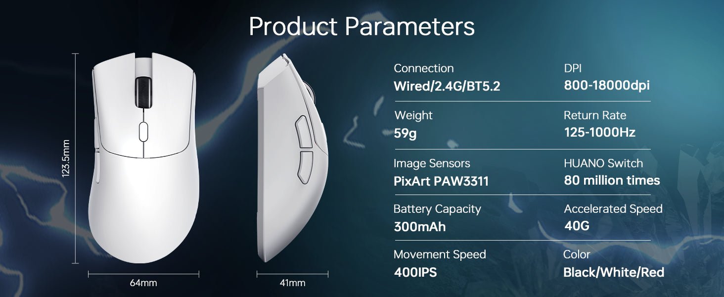 MAMBASNAKE x ATTACK SHARK R1 59g SUPERLIGHT Mouse, PixArt PAW3311 Gaming Sensor, BT/2.4G Wireless/Wired Gaming Mouse - RealmSelect