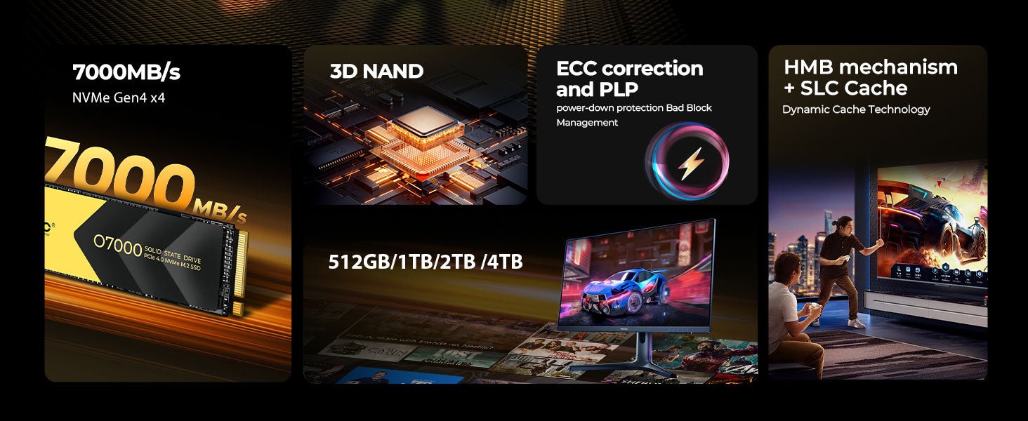 ORICO 2TB NVMe SSD PCIe 4.0 Up to 7400MB/s, M.2 SSD 2280 PCIe 4.0X4 Internal Solid State Drive SSD for Gamers and Creators - O7000 - RealmSelect