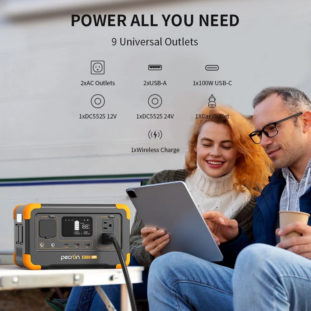 Pecron E300LFP Portable Power Station 600W 288Wh LiFePO4 Battery Solar Generator Power Bank Fast Charging for Home , RV, Camping - RealmSelect