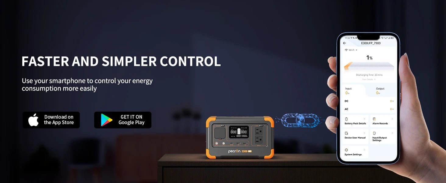Pecron E300LFP Portable Power Station 600W 288Wh LiFePO4 Battery Solar Generator Power Bank Fast Charging for Home , RV, Camping - RealmSelect