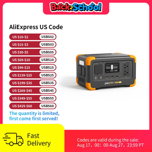Pecron E300LFP Portable Power Station 600W 288Wh LiFePO4 Battery Solar Generator Power Bank Fast Charging for Home , RV, Camping - RealmSelect