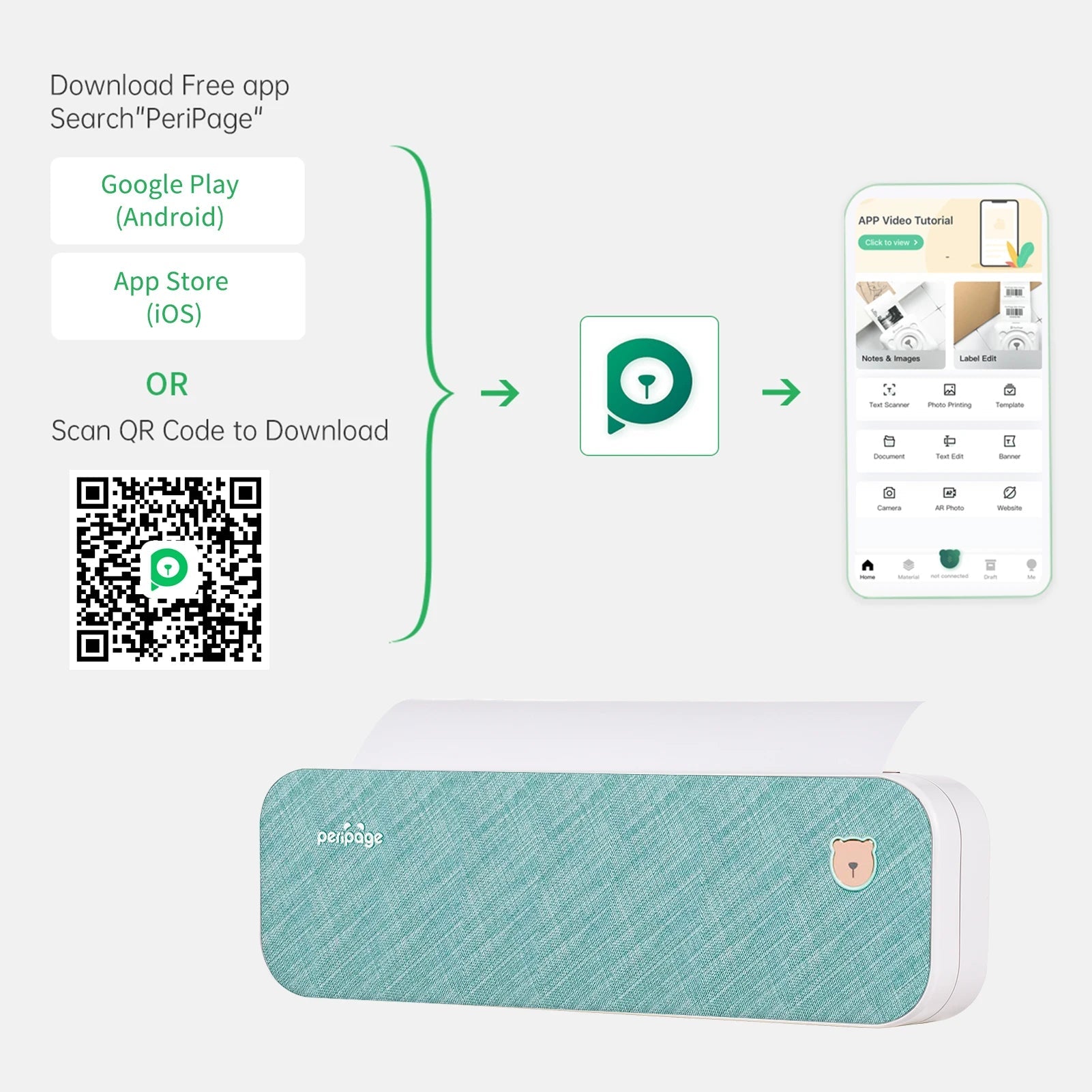 PeriPage A40 A4 Printer Wirless Printer USB Android BT Printing PDF File Webpage Contract Picture with 10 Rolls Thermal Paper - RealmSelect