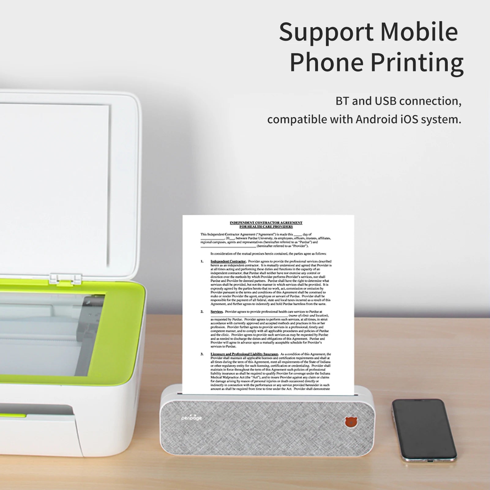 PeriPage A40 A4 Printer Wirless Printer USB Android BT Printing PDF File Webpage Contract Picture with 10 Rolls Thermal Paper - RealmSelect