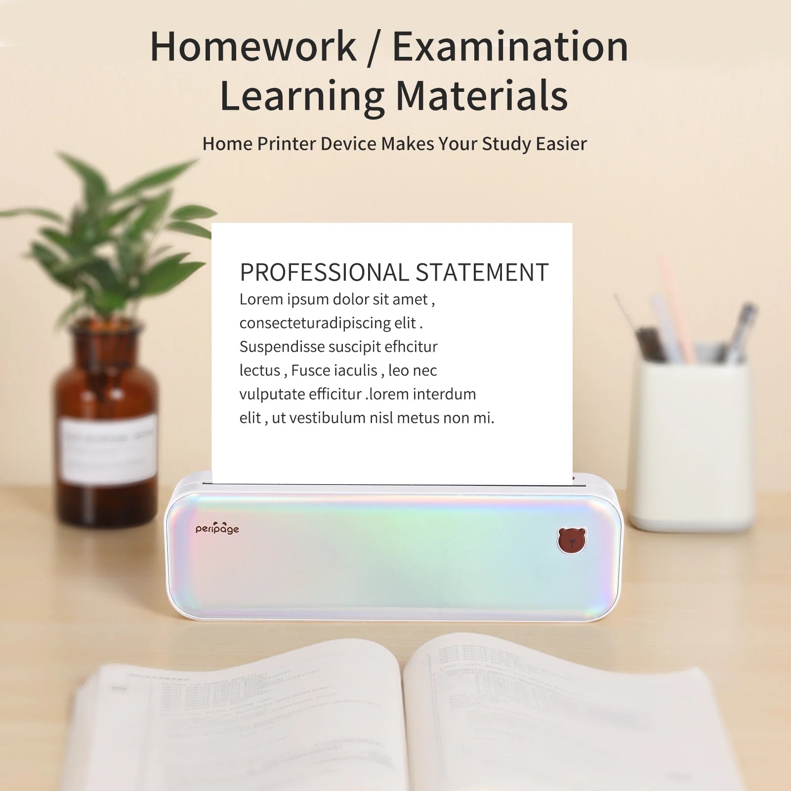 PeriPage A40 A4 Printer Wirless Printer USB Android BT Printing PDF File Webpage Contract Picture with 10 Rolls Thermal Paper - RealmSelect