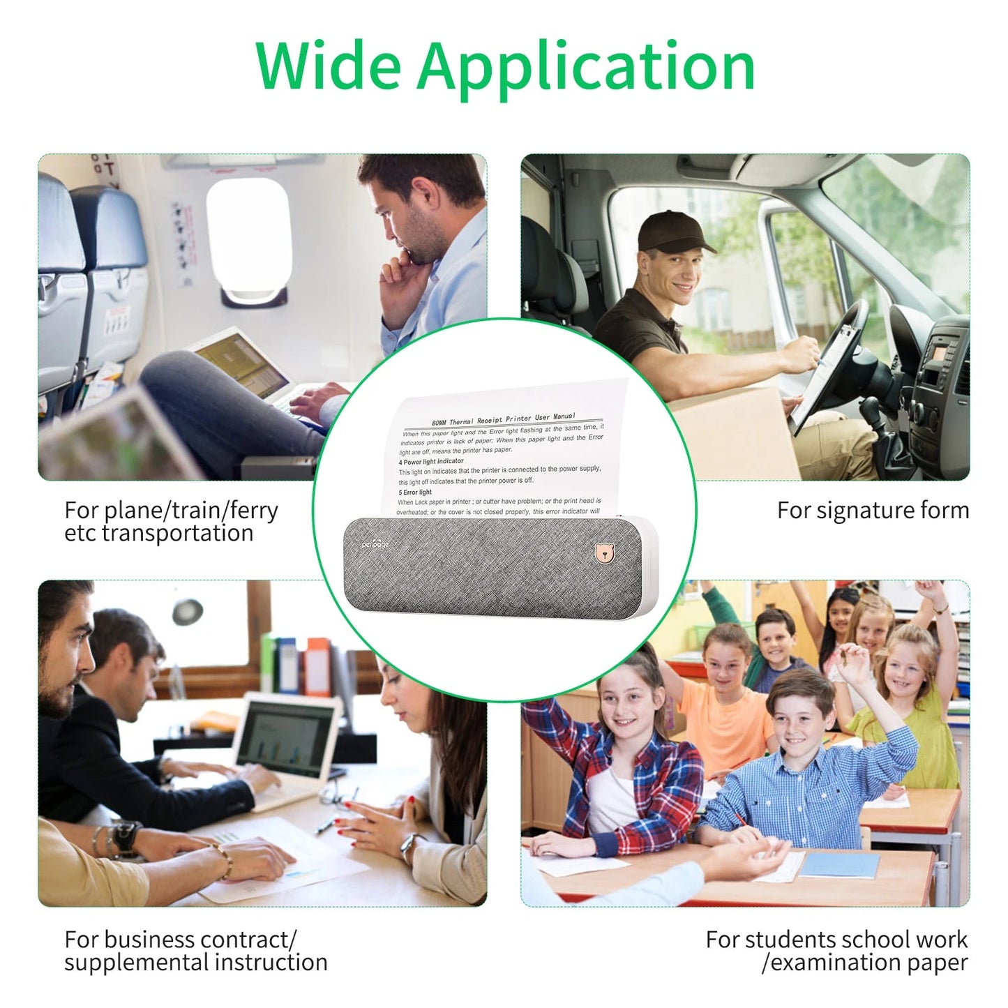 PeriPage A40 A4 Printer Wirless Printer USB Android BT Printing PDF File Webpage Contract Picture with 10 Rolls Thermal Paper - RealmSelect
