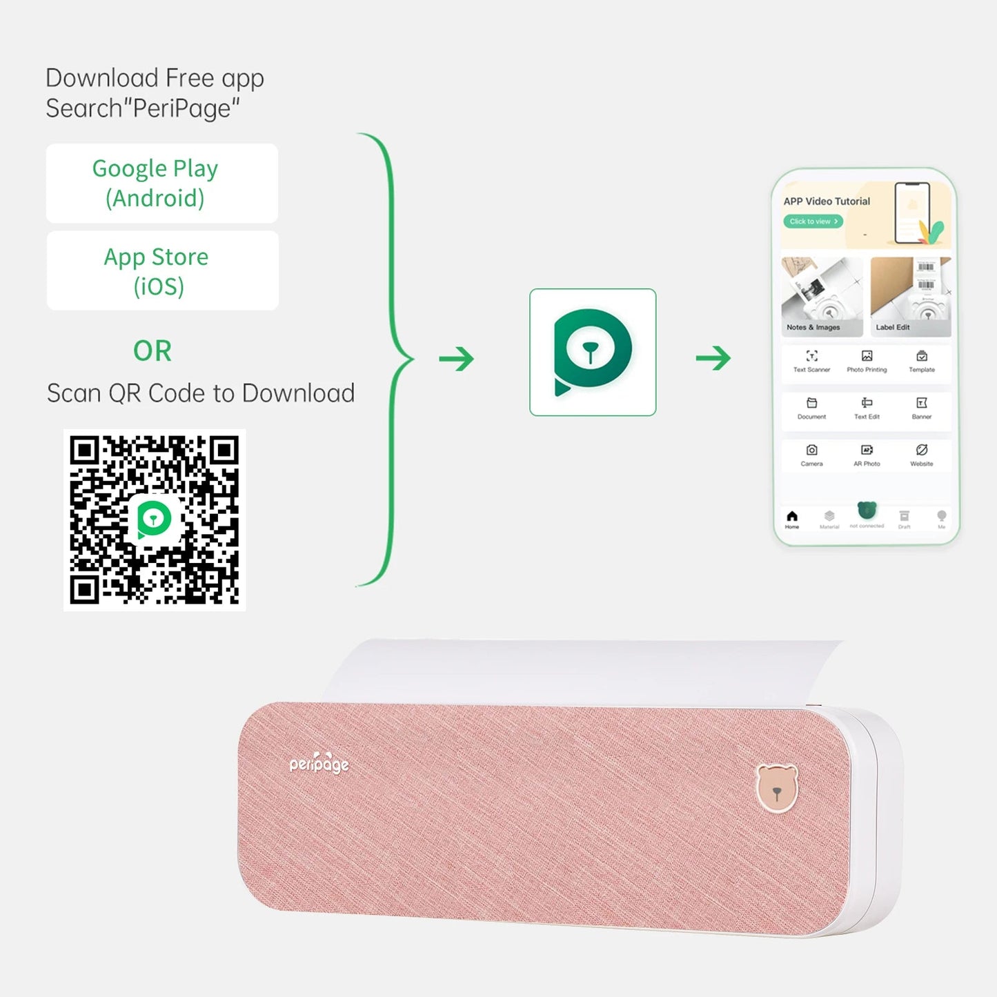 PeriPage A40 A4 Printer Wirless Printer USB Android BT Printing PDF File Webpage Contract Picture with 10 Rolls Thermal Paper - RealmSelect