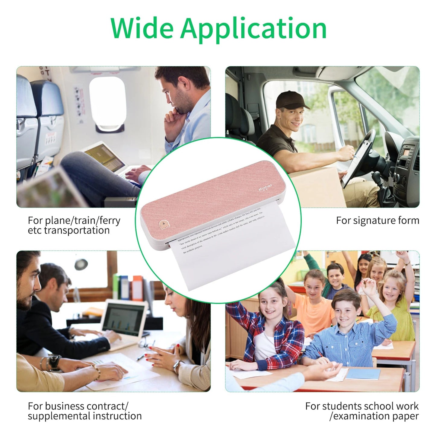 PeriPage A40 A4 Printer Wirless Printer USB Android BT Printing PDF File Webpage Contract Picture with 10 Rolls Thermal Paper - RealmSelect