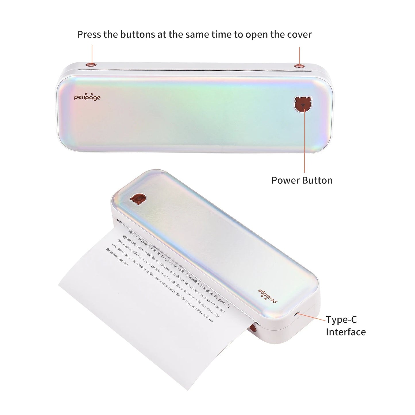 PeriPage A40 A4 Printer Wirless Printer USB Android BT Printing PDF File Webpage Contract Picture with 10 Rolls Thermal Paper - RealmSelect