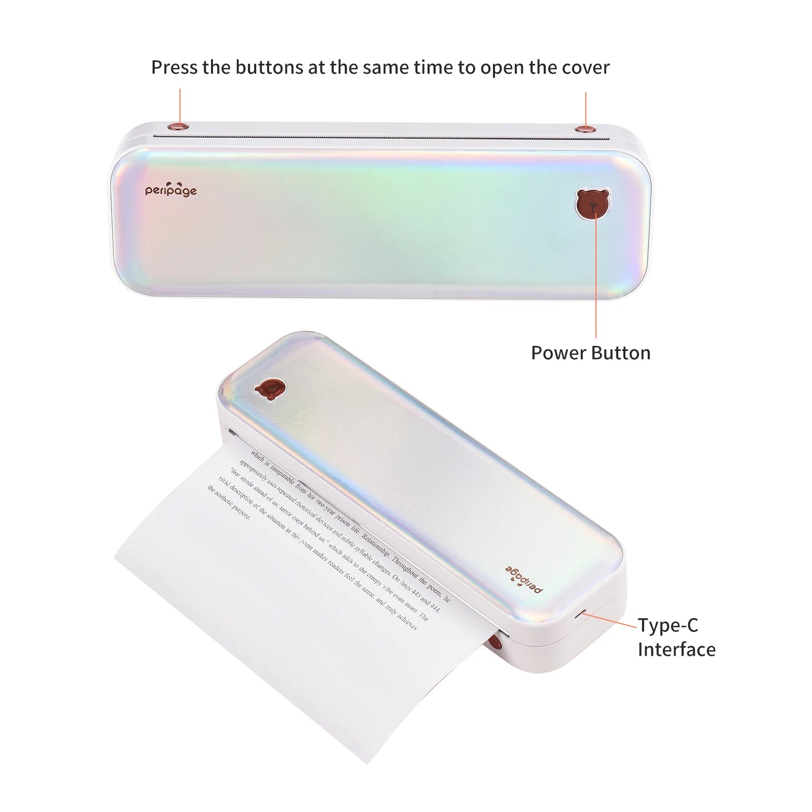 PeriPage A40 A4 Printer Wirless Printer USB Android BT Printing PDF File Webpage Contract Picture with 10 Rolls Thermal Paper - RealmSelect