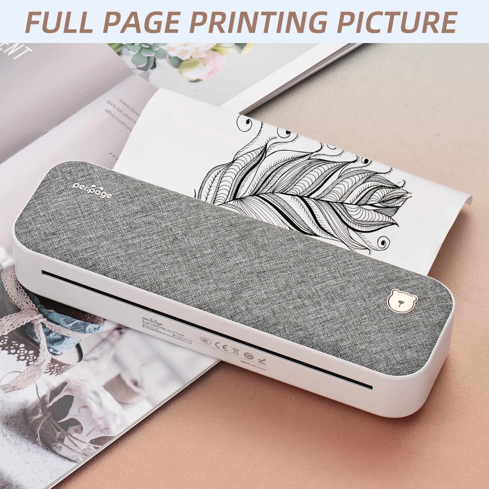 PeriPage A40 A4 Printer Wirless Printer USB Android BT Printing PDF File Webpage Contract Picture with 10 Rolls Thermal Paper - RealmSelect