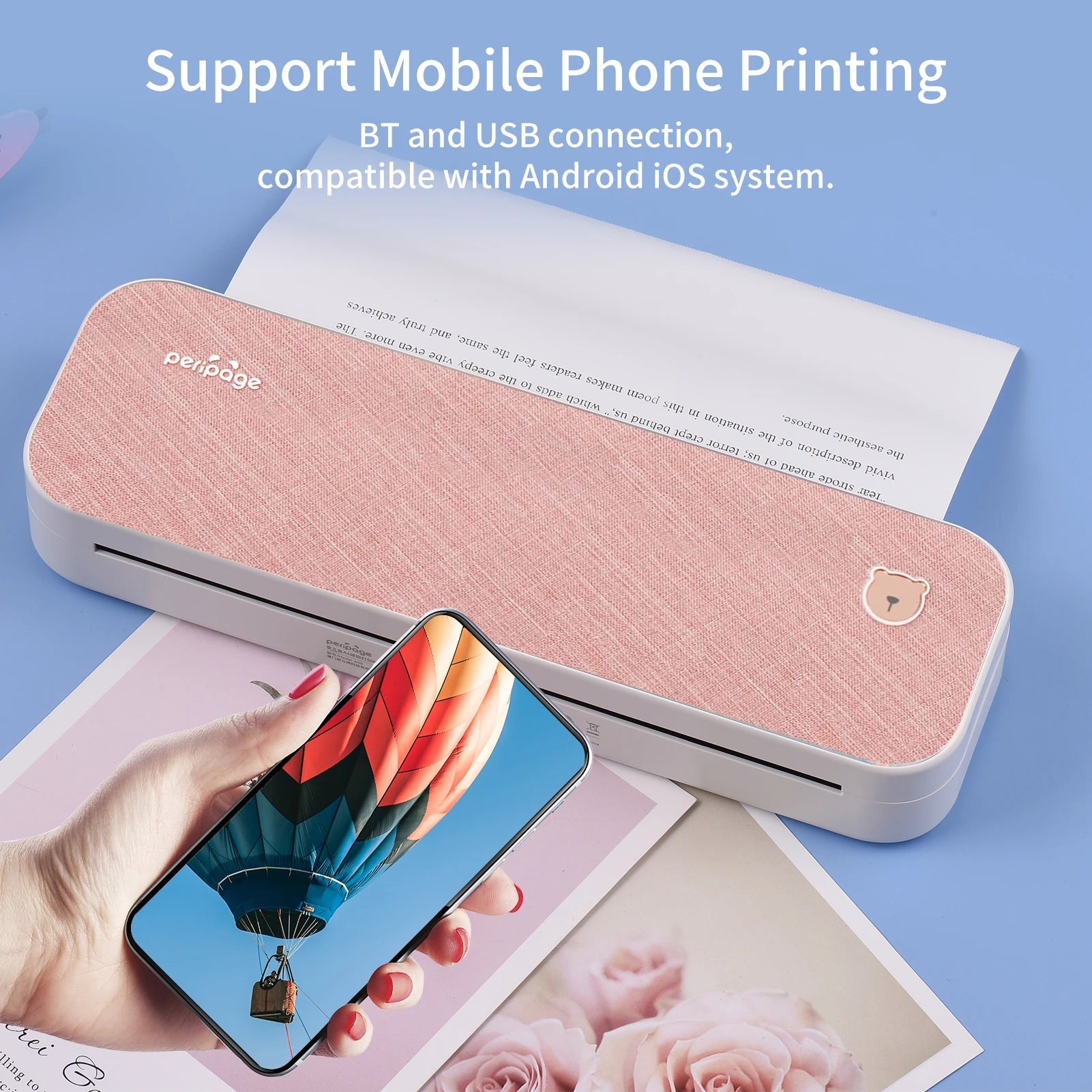 PeriPage A40 A4 Printer Wirless Printer USB Android BT Printing PDF File Webpage Contract Picture with 10 Rolls Thermal Paper - RealmSelect