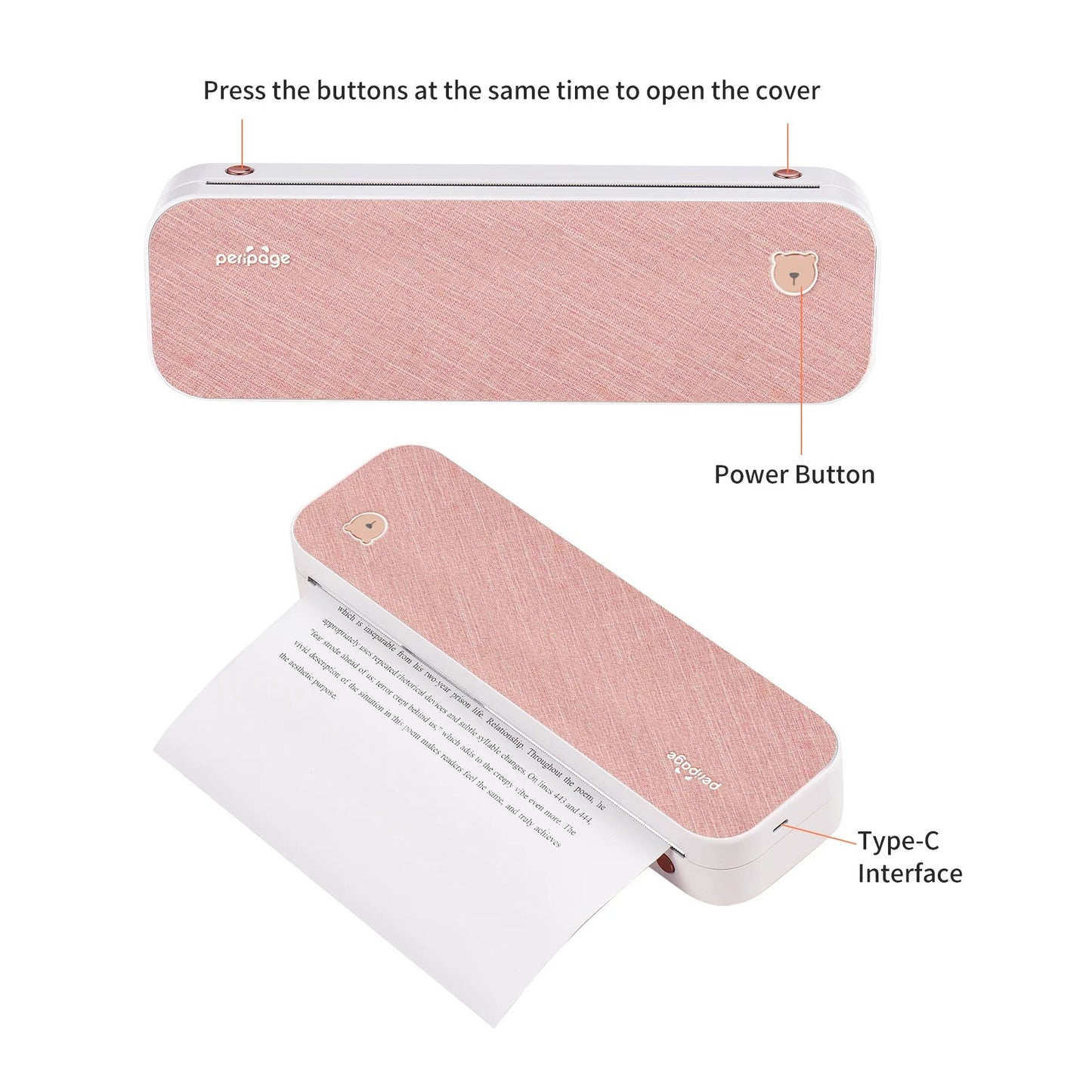 PeriPage A40 A4 Printer Wirless Printer USB Android BT Printing PDF File Webpage Contract Picture with 10 Rolls Thermal Paper - RealmSelect
