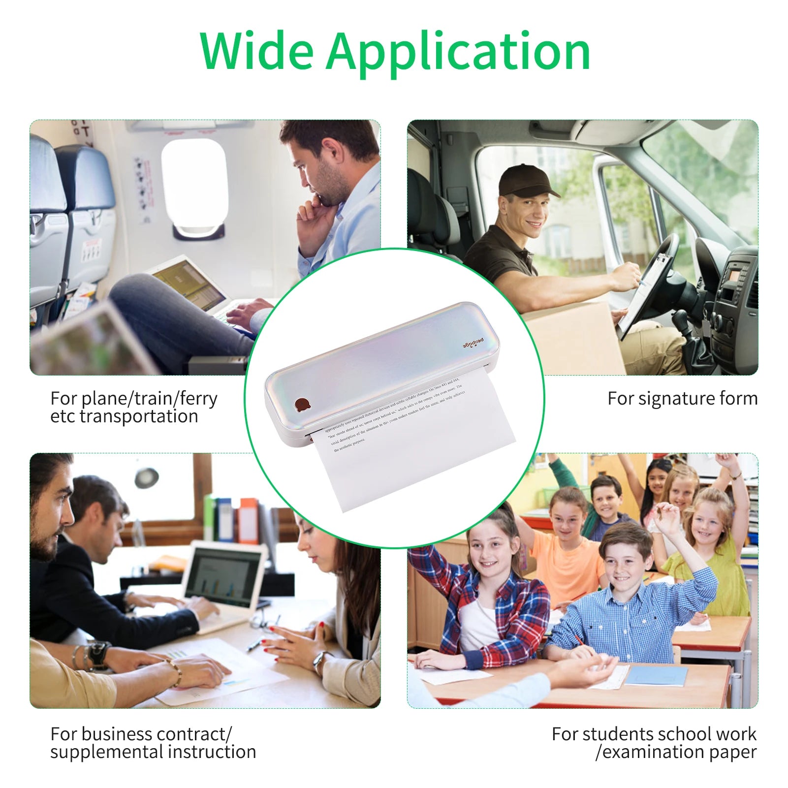 PeriPage A40 A4 Printer Wirless Printer USB Android BT Printing PDF File Webpage Contract Picture with 10 Rolls Thermal Paper - RealmSelect