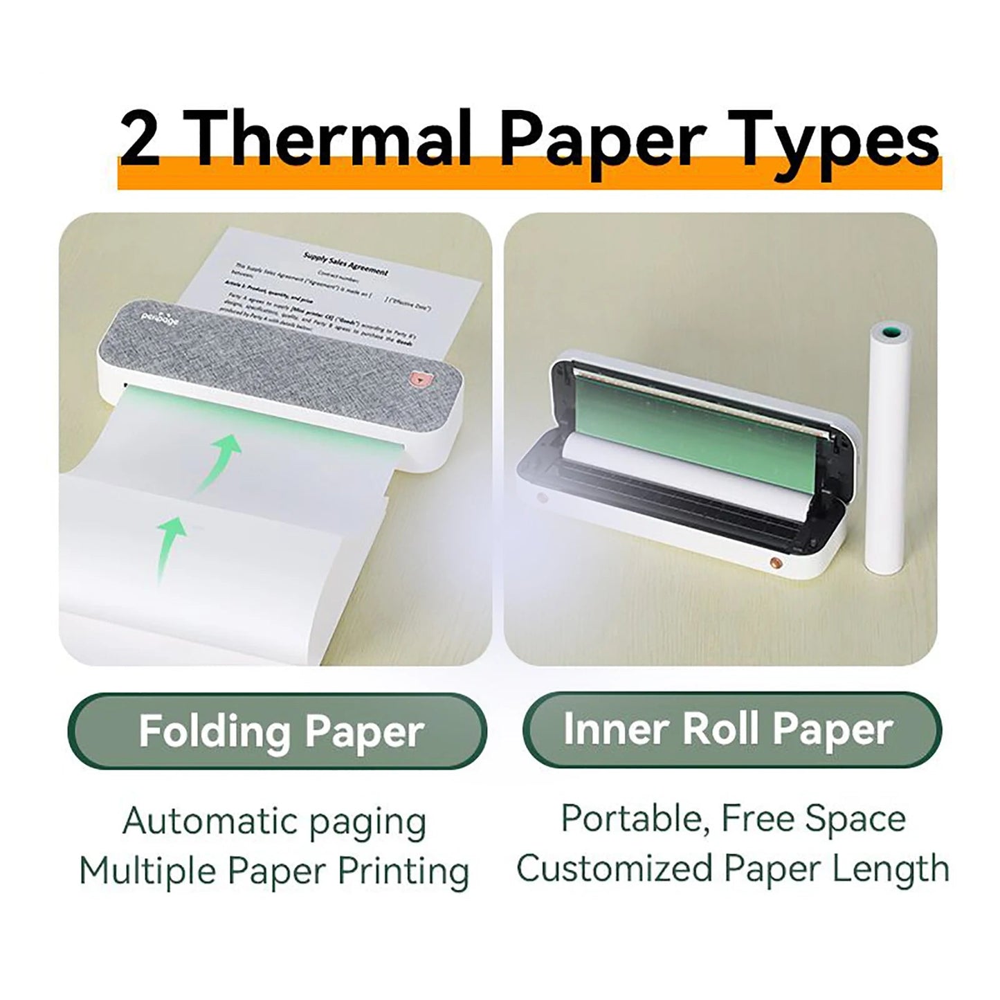 PeriPage A40 A4 Printer Wirless Printer USB Android BT Printing PDF File Webpage Contract Picture with 10 Rolls Thermal Paper - RealmSelect