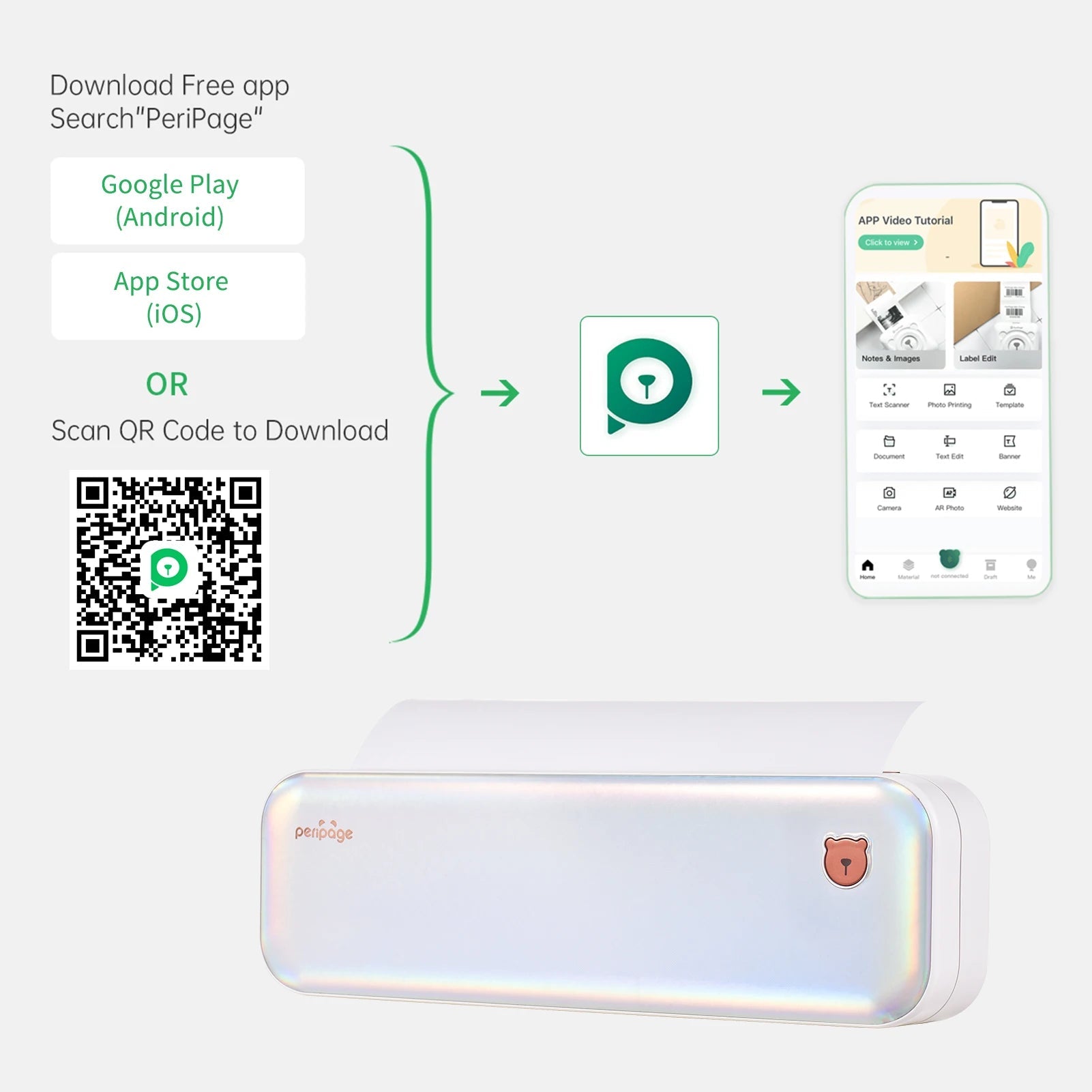 PeriPage A40 A4 Printer Wirless Printer USB Android BT Printing PDF File Webpage Contract Picture with 10 Rolls Thermal Paper - RealmSelect
