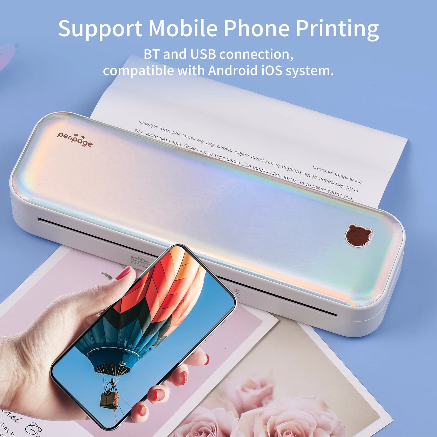 PeriPage A40 A4 Printer Wirless Printer USB Android BT Printing PDF File Webpage Contract Picture with 10 Rolls Thermal Paper - RealmSelect