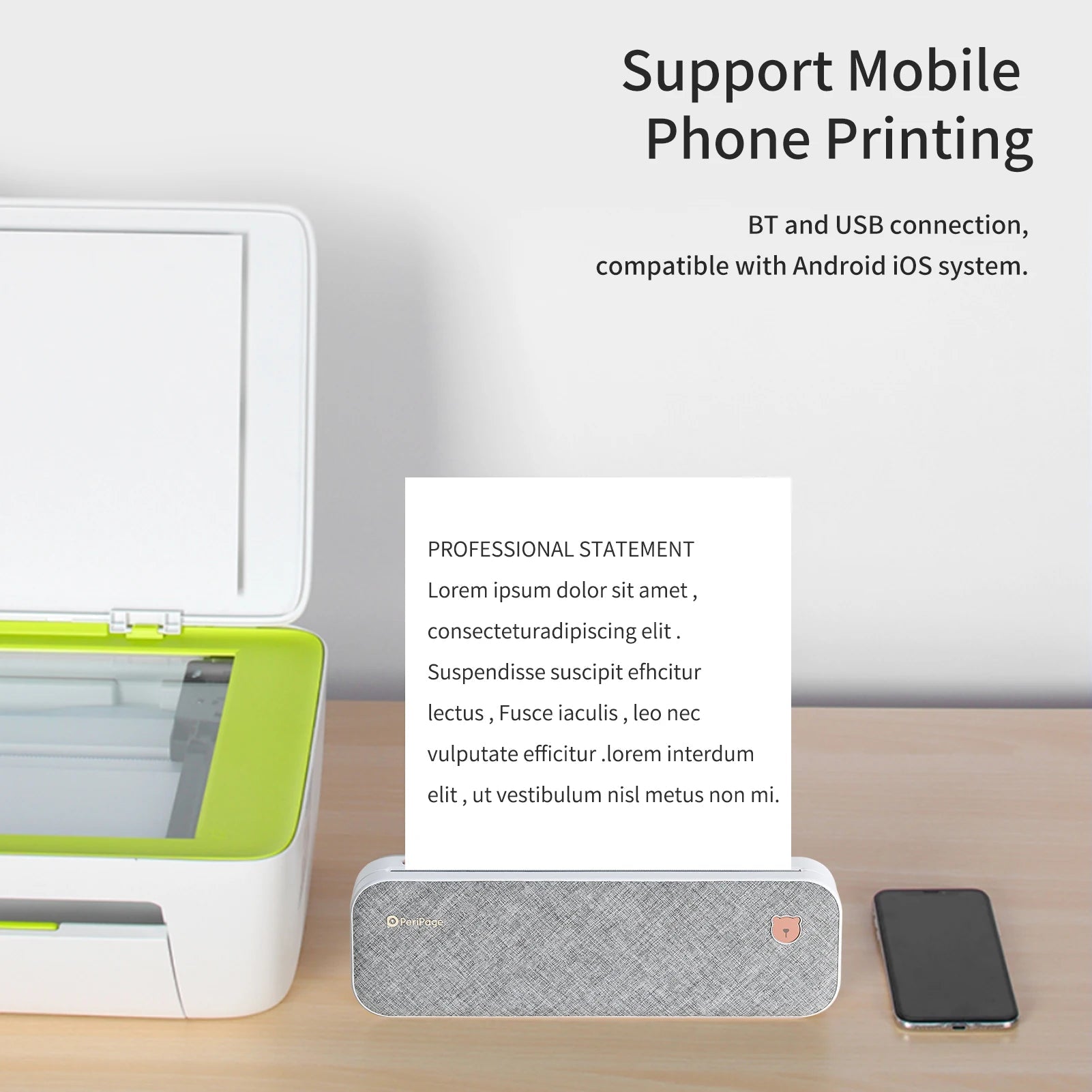 PeriPage A40 A4 Printer Wirless Printer USB Android BT Printing PDF File Webpage Contract Picture with 10 Rolls Thermal Paper - RealmSelect