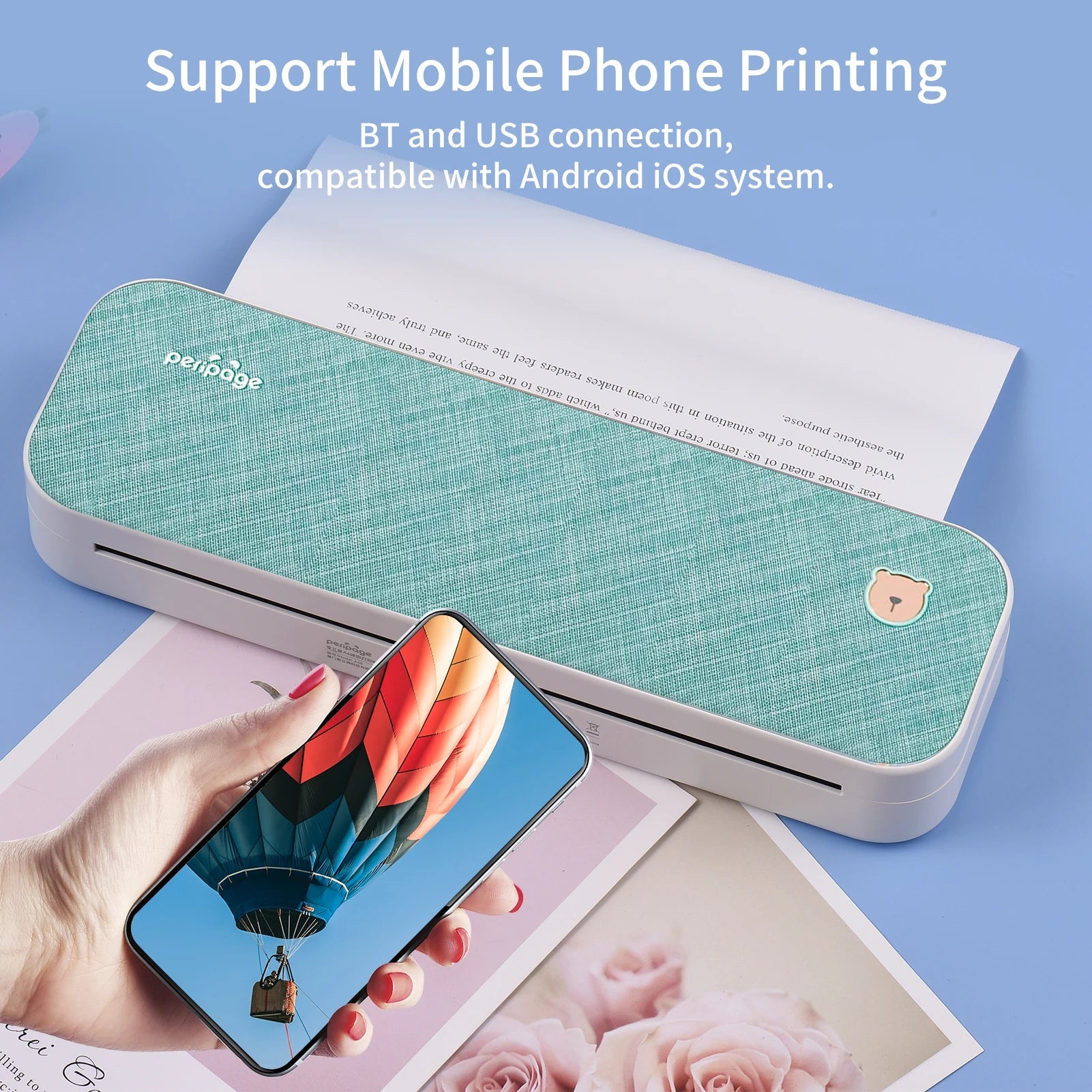 PeriPage A40 A4 Printer Wirless Printer USB Android BT Printing PDF File Webpage Contract Picture with 10 Rolls Thermal Paper - RealmSelect