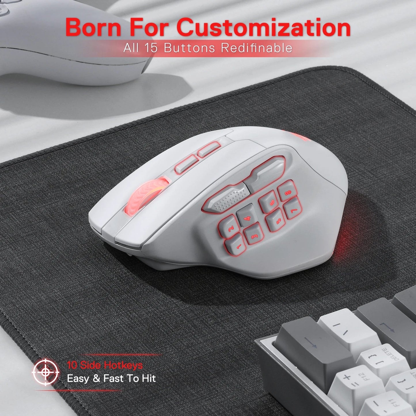 Redragon M811 PRO Wireless MMO Gaming Mouse, 15 Programmable Buttons RGB Gamer Mouse, 10 Side Macro Keys - RealmSelect