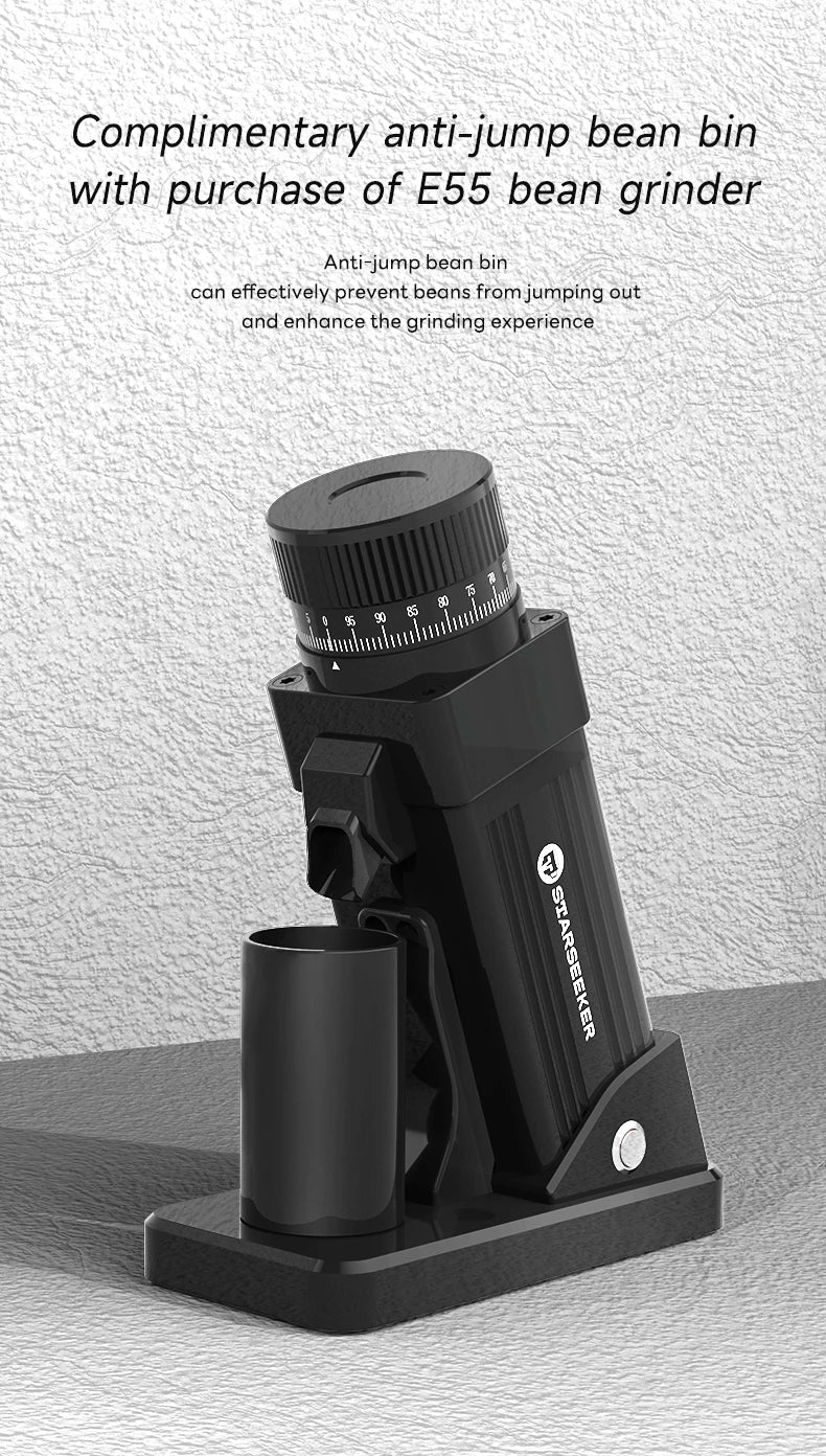 STARSEEKER E55 Electric Coffee Grinder 55MM Espresso Cone burr Stepless Fineness Adjustment Cold Brew Bean Grinder Black Sliver - RealmSelect