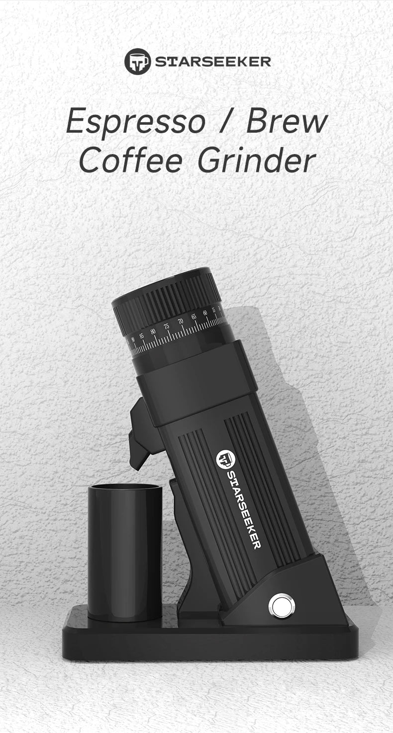 STARSEEKER E55 Electric Coffee Grinder 55MM Espresso Cone burr Stepless Fineness Adjustment Cold Brew Bean Grinder Black Sliver - RealmSelect