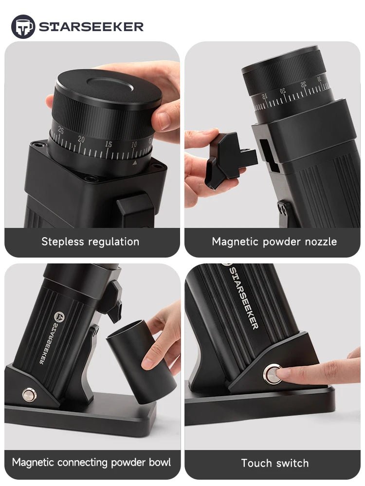 STARSEEKER E55 Electric Coffee Grinder 55MM Espresso Cone burr Stepless Fineness Adjustment Cold Brew Bean Grinder Black Sliver - RealmSelect
