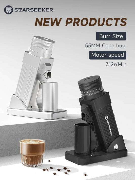STARSEEKER E55 Electric Coffee Grinder 55MM Espresso Cone burr Stepless Fineness Adjustment Cold Brew Bean Grinder Black Sliver - RealmSelect