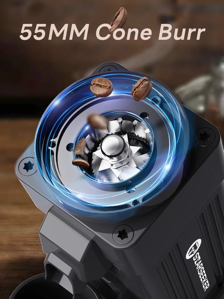 STARSEEKER E55 Electric Coffee Grinder 55MM Espresso Cone burr Stepless Fineness Adjustment Cold Brew Bean Grinder Black Sliver - RealmSelect