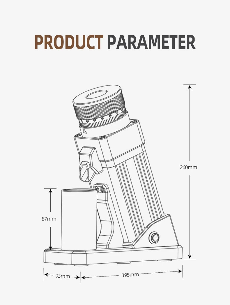 STARSEEKER E55 Electric Coffee Grinder 55MM Espresso Cone burr Stepless Fineness Adjustment Cold Brew Bean Grinder Black Sliver - RealmSelect