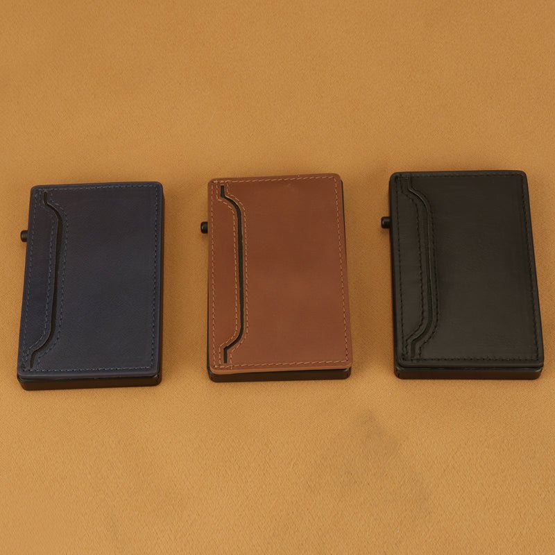 TOYFID Wallet With PU Leather Cover,Aluminum Alloy Pop Up Wallet Holder Card - RealmSelect