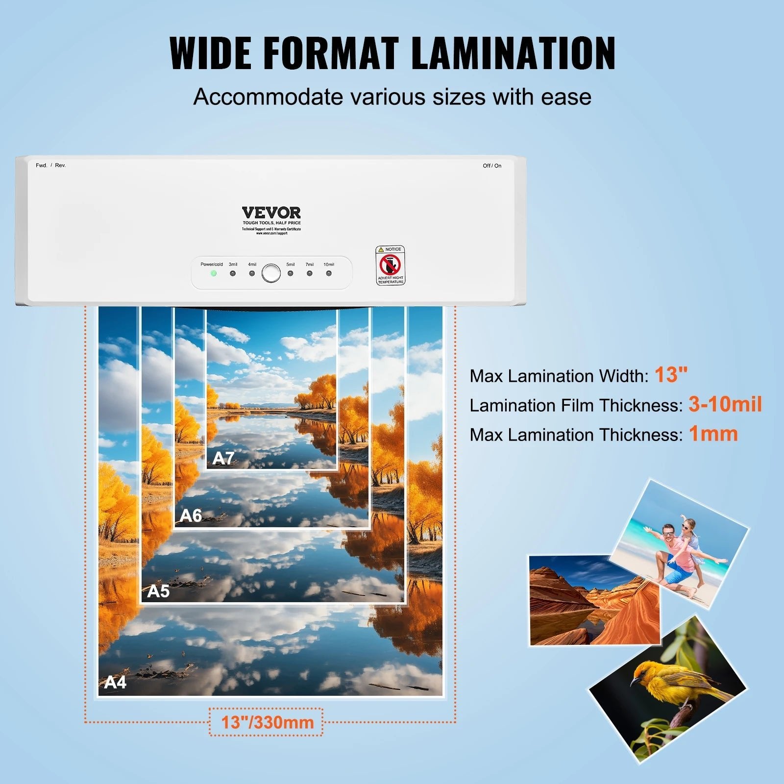 VEVOR 13 - inch Laminating Machine 4 Rollers Hot & Cold Thermal Laminator Quick Warm - up Laminating Machine for Home Office School - RealmSelect