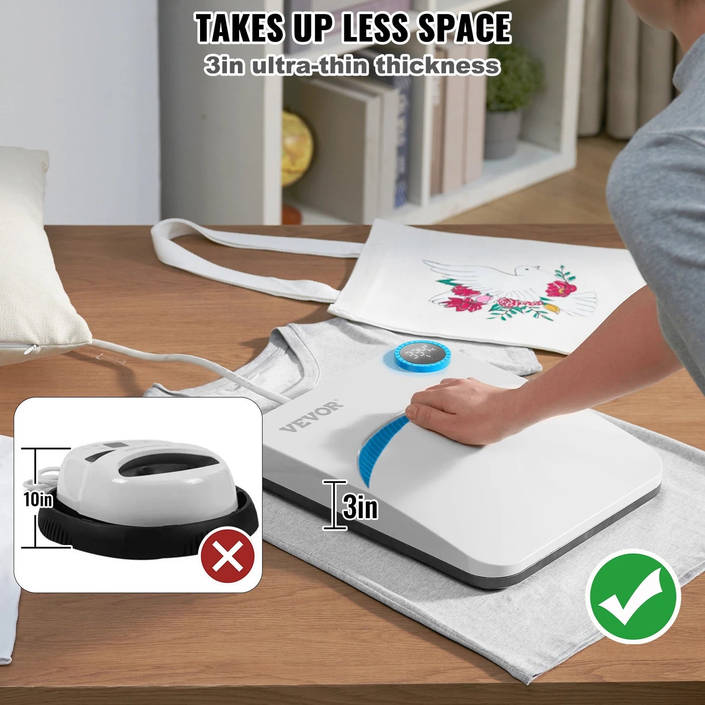 VEVOR 9x9/12x10 in Portable Heat Press Machine DIY Shirt Printing Multifunctional Sublimation Transfer for HTV Vinyl T-shirt Bag - RealmSelect
