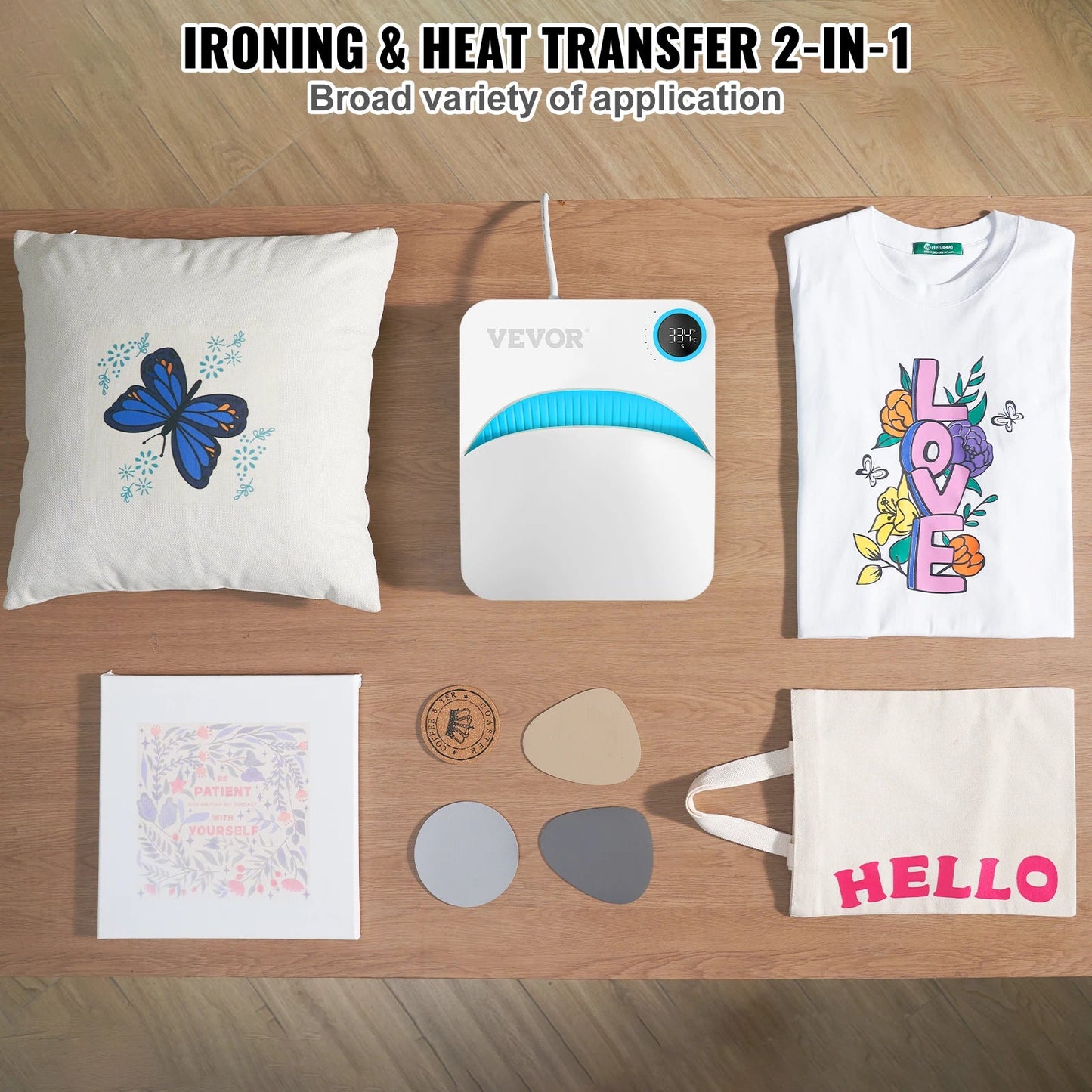 VEVOR 9x9/12x10 in Portable Heat Press Machine DIY Shirt Printing Multifunctional Sublimation Transfer for HTV Vinyl T-shirt Bag - RealmSelect