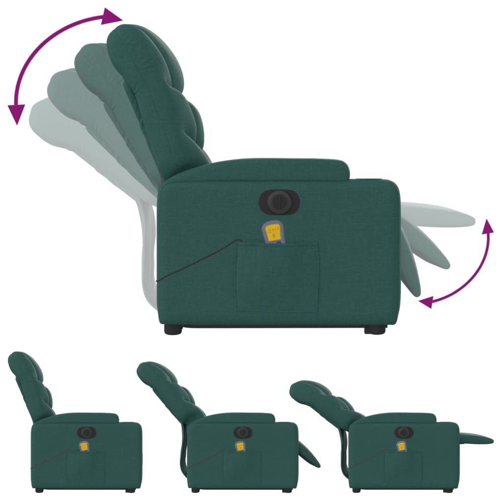 vidaXL Electric Stand up Massage Recliner Chair Dark Green Fabric - RealmSelect